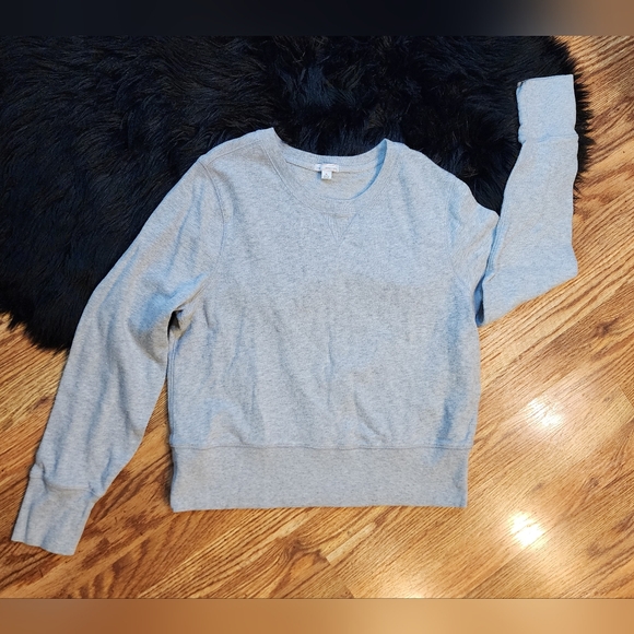 Gap Gray Cropped Crewneck Ribbed Knit Sweatshirt Women's Size XL - Picture 2 of 10